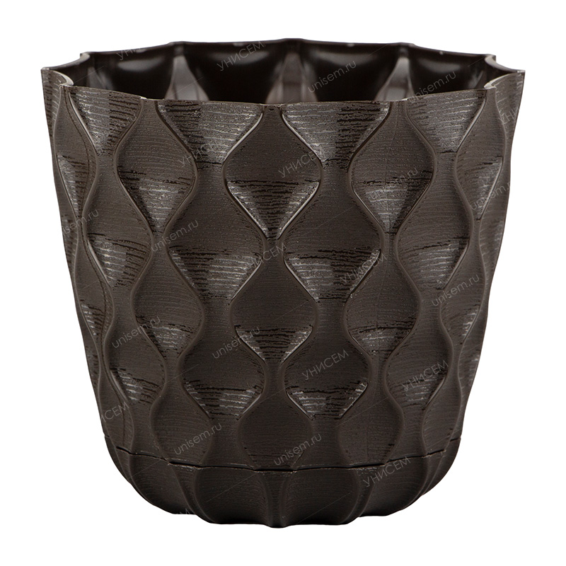Горшок Wave 0,65л D115мм Горький шоколад с дренажной сеткой c поддоном (уп.12)