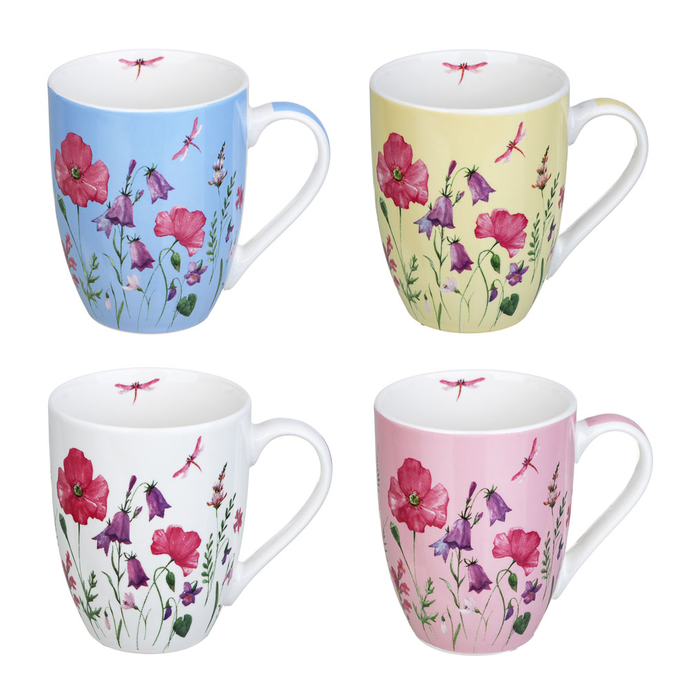 Кружка 350мл Соцветие, фарфор, 4 цвета
