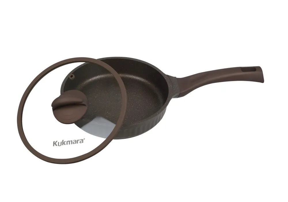 Сковорода 22см несъемная ручка, стеклянная крышка Stella mokko (уп.4)