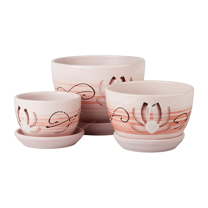 Набор горшков Декор оранжевый из 3-х 0,35/0,75/1,65л (уп.4)