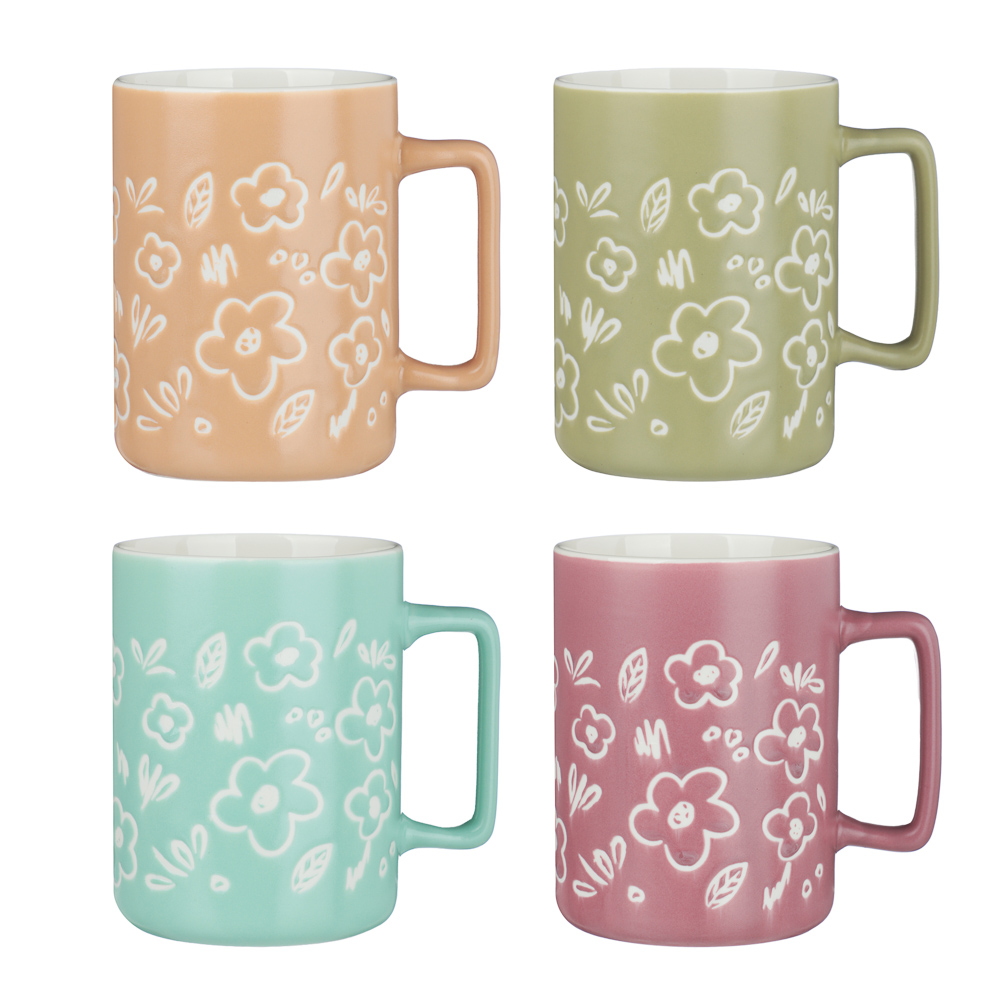 Кружка 400мл Узоры, фарфор, 4 цвета (уп.48)