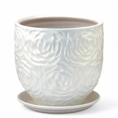Горшок Бутон Роза белый 4л d20см с поддоном, гончарка