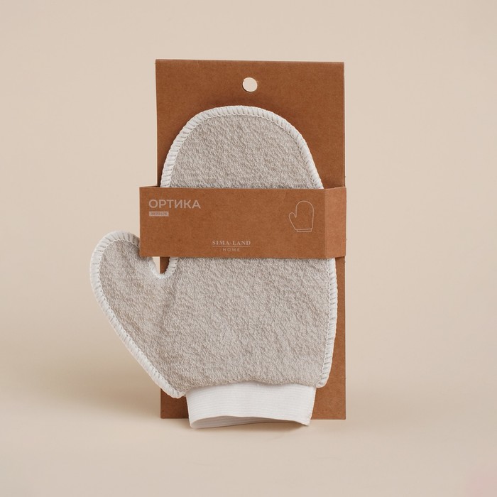 Мочалка-варежка для тела Ортика 20х17см массажная, бежевый, хлопок (уп.12)