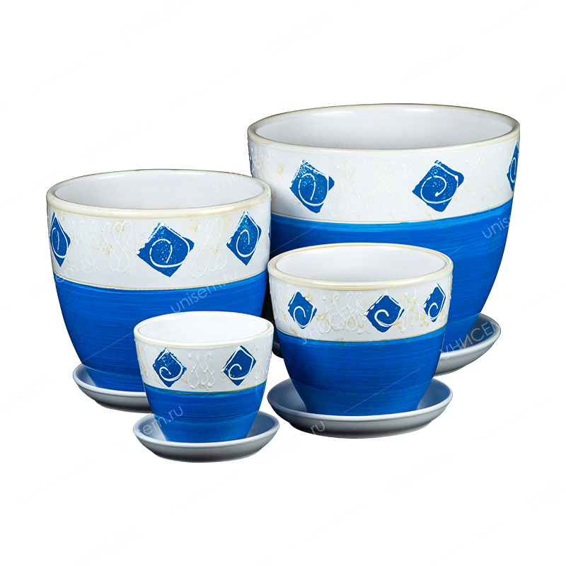 Набор горшков Подарок синий из 4-х 0,4/1/2,5/5л (уп.2)#
