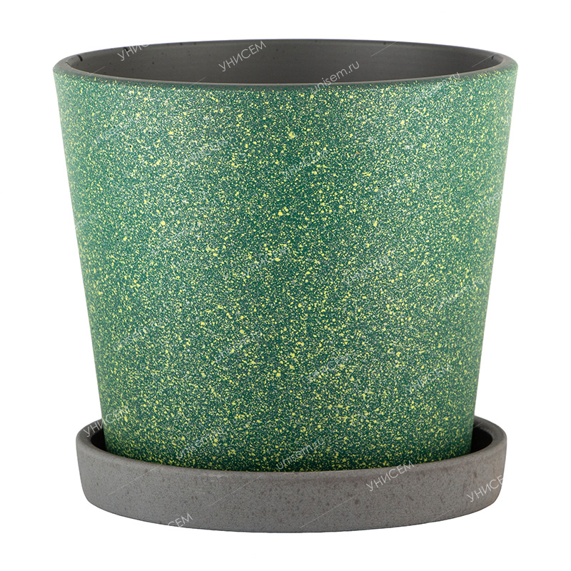 Горшок Конус Грильяж 1,22л d14 изумруд с поддоном (уп.10)