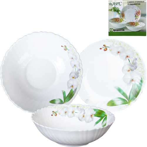Сервиз столовый стеклокерамика 13пр Белая орхидея (уп.4)