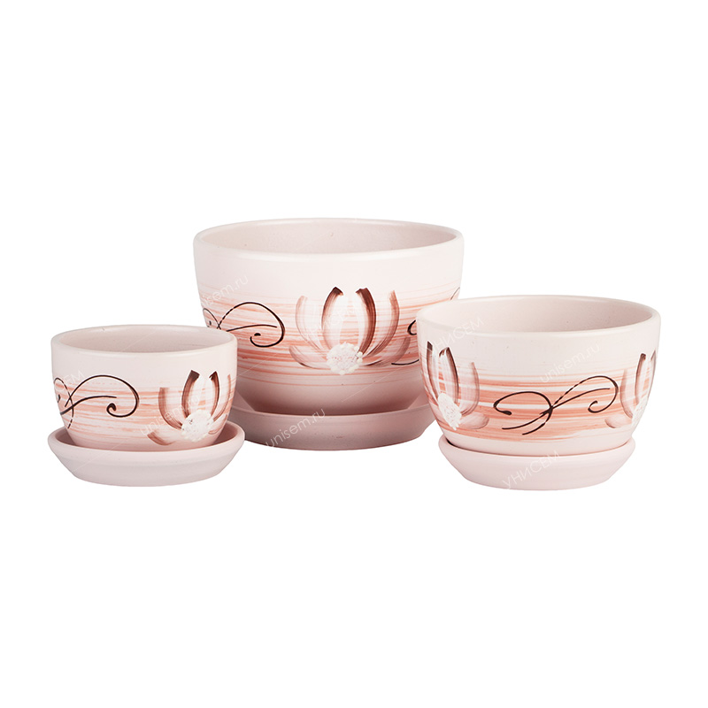 Набор горшков Декор оранжевый из 3-х 0,35/0,75/1,65л (уп.4)