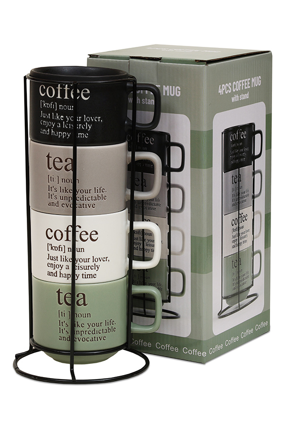 Набор из 4-х кружек Настроение вкуса 250мл на метал/стенде в подар/уп (уп.8)
