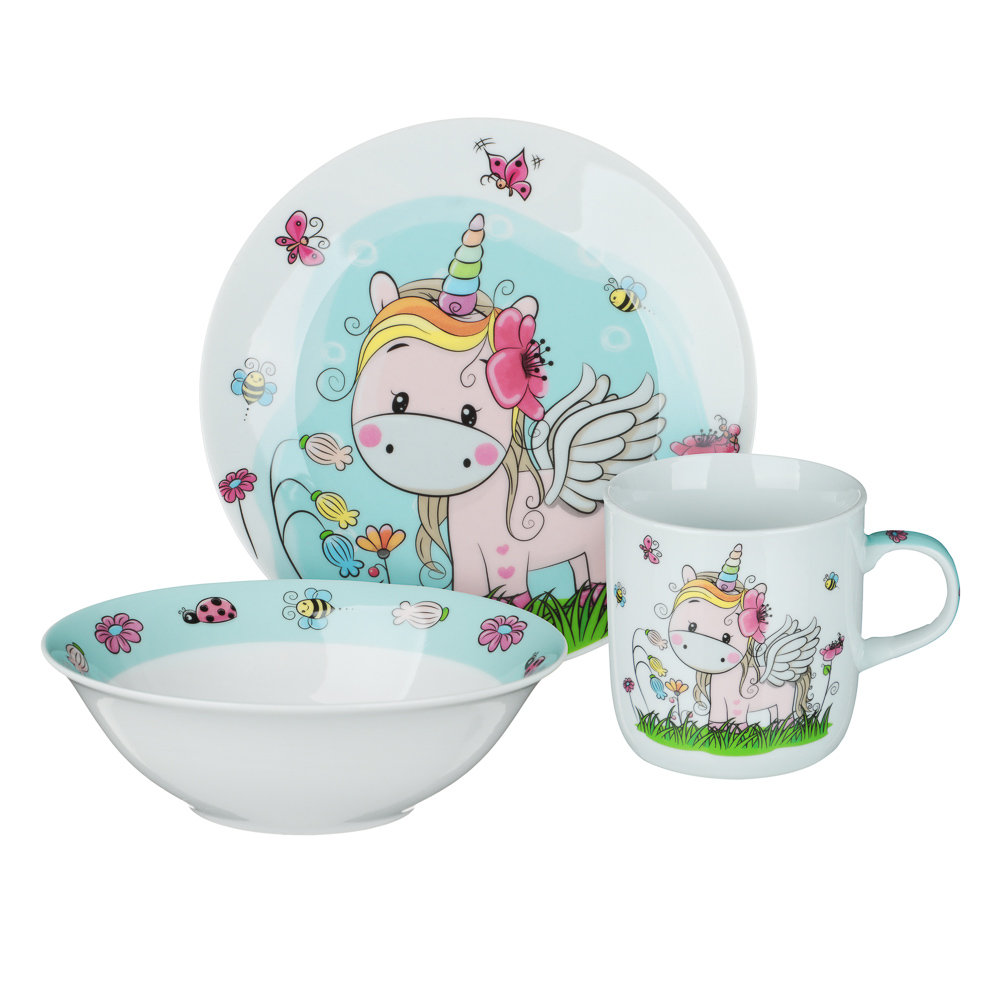Набор посуды детский 3пр Единорог, фарфор