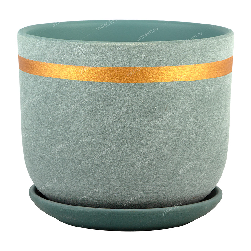 Горшок Бук Замша 1,6л d15 золото бирюзовый с поддоном (уп.9)