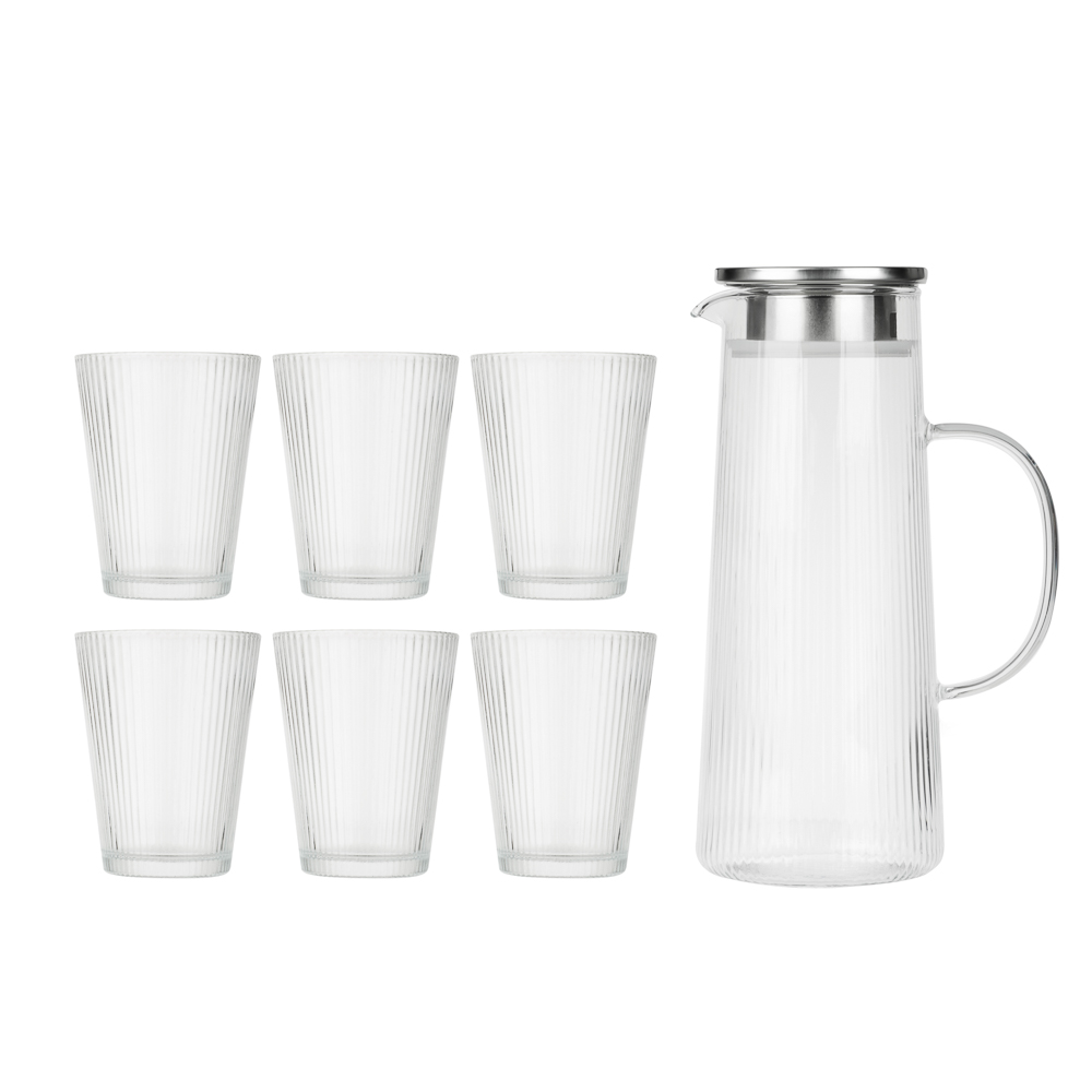 Набор для напитков: кувшин 1,3л+6 стаканов 200мл, стекло, нерж.сталь