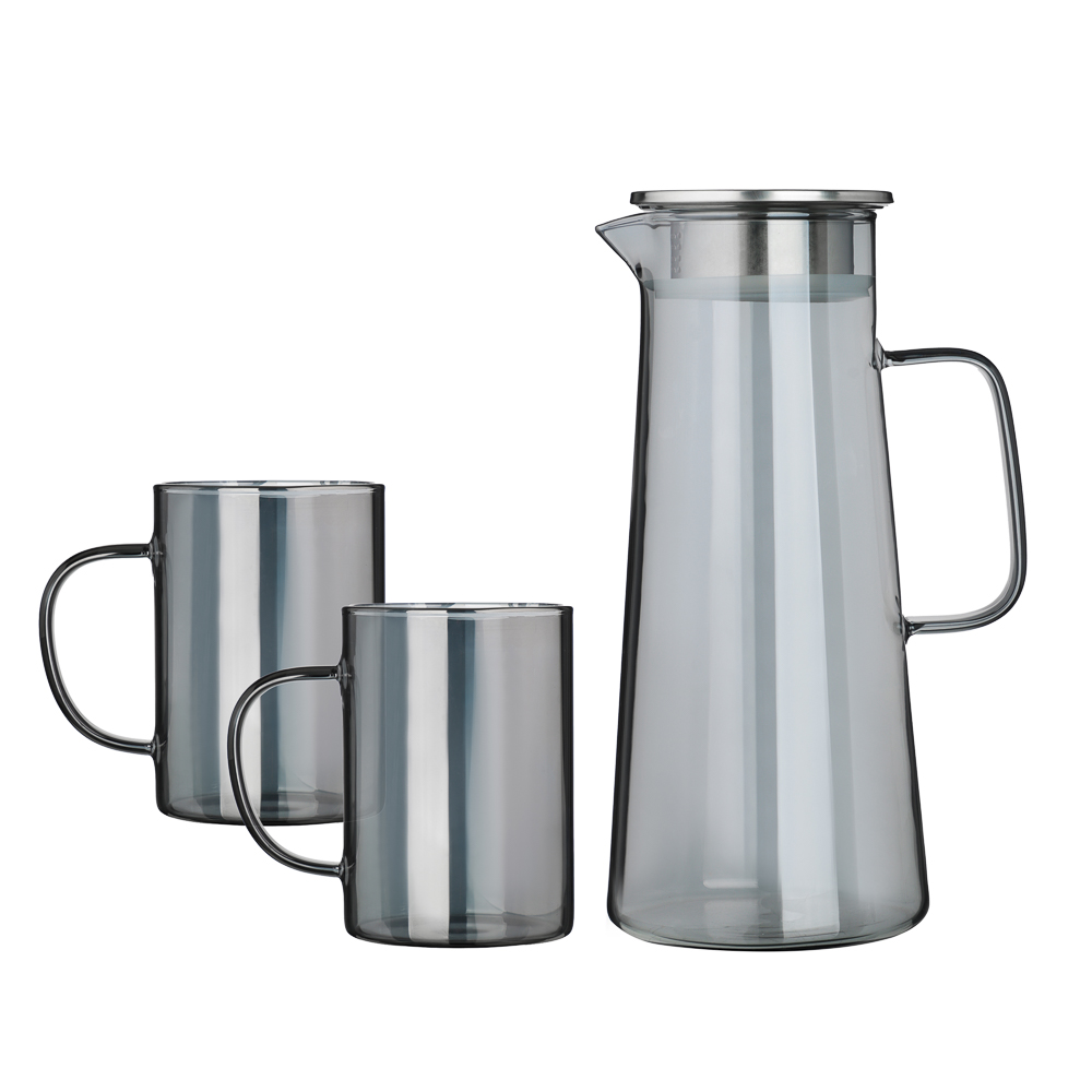 Набор для напитков Графит: кувшин 1,8л, кружки 2шт*200мл, стекло, нержавеющая сталь