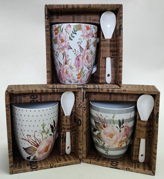 Кружка 340мл с ложкой Бочка Вдохновение MIX (уп.36)