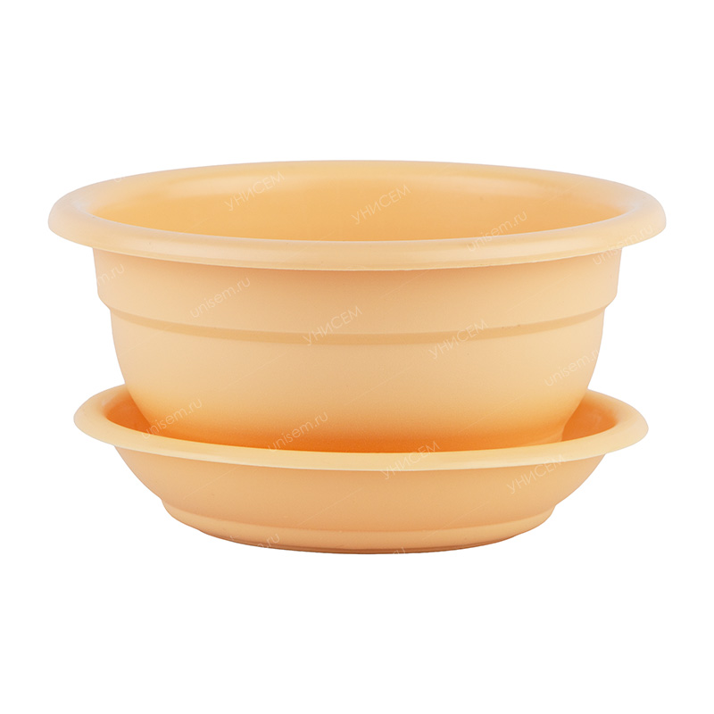 Горшок Флора 0,45л d130*80 h65 бежевый с поддоном (уп.320)