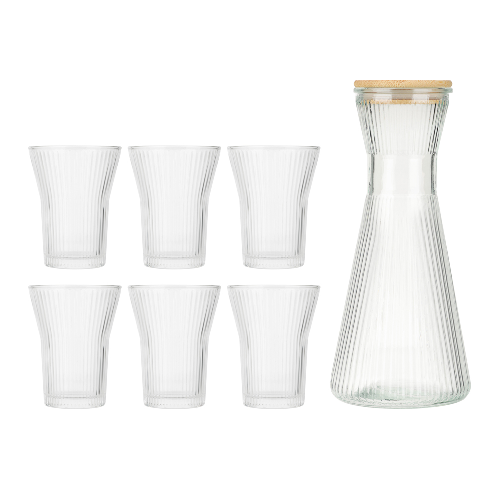 Набор для напитков: кувшин 1,8л+6 стаканов 200мл, стекло, бамбук