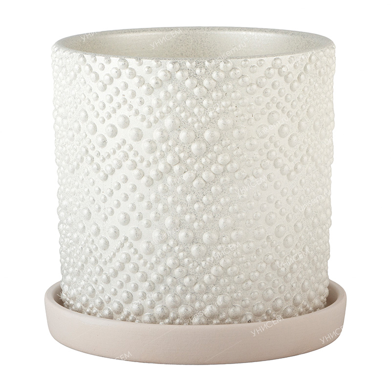 Горшок Цилиндр Бисер 1,82л d15 белый с поддоном (уп.8)