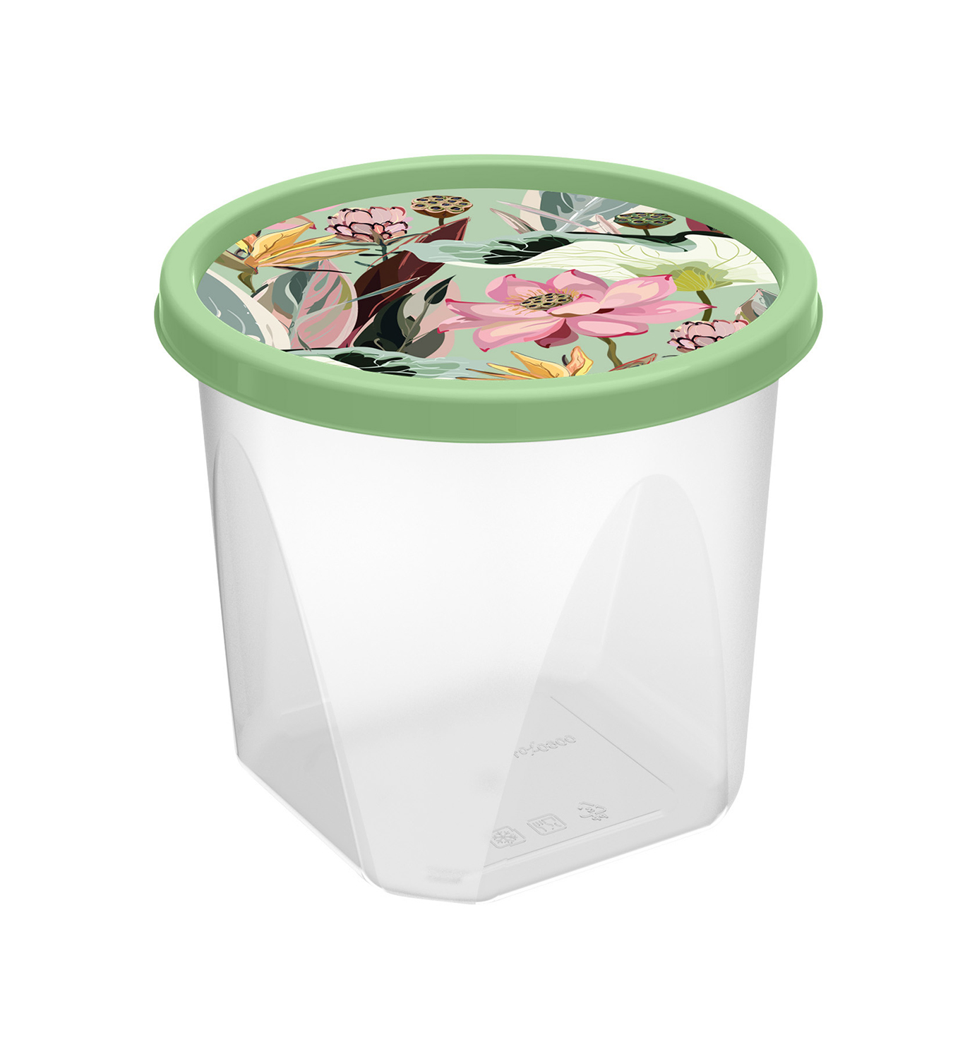 Контейнер для продуктов Ботаника 0,6л круглый с декором, зеленый (уп.24)