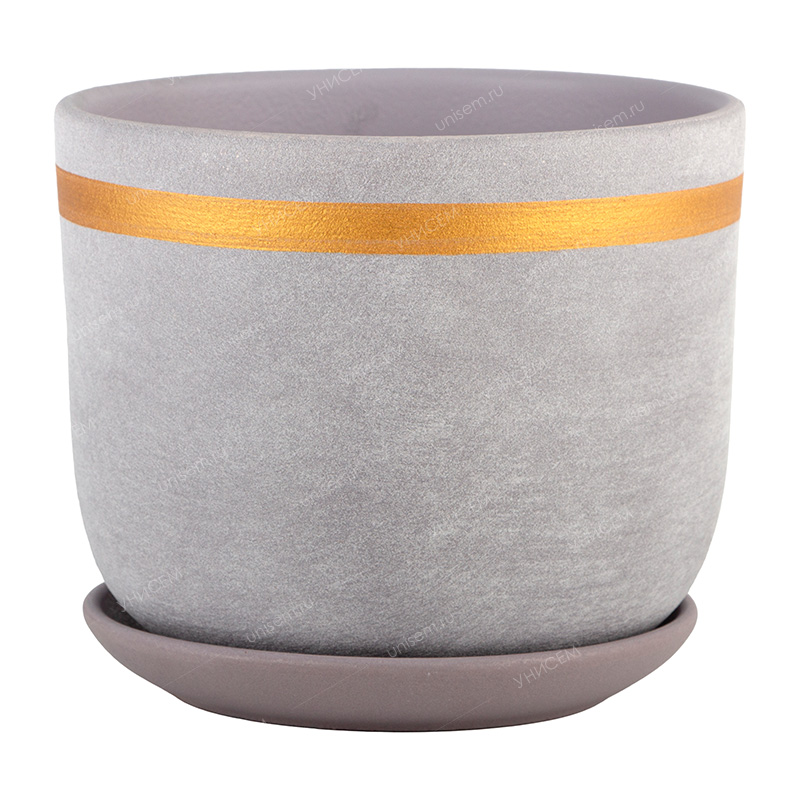 Горшок Бук Замша 1,6л d15 золото сиреневый с поддоном (уп.9)