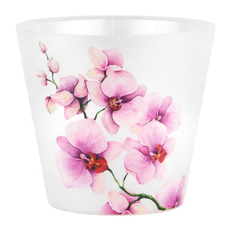 Горшок для орхидей 1,6л белый перламутр с декором с дренажной вставкой (уп.16)