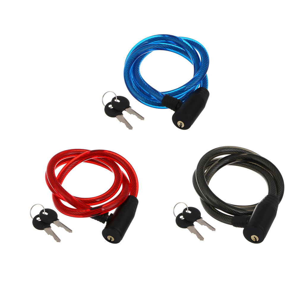 Замок велосипедный противоугонный 12х1000мм металл, ПВХ, пластик, 3 цв.