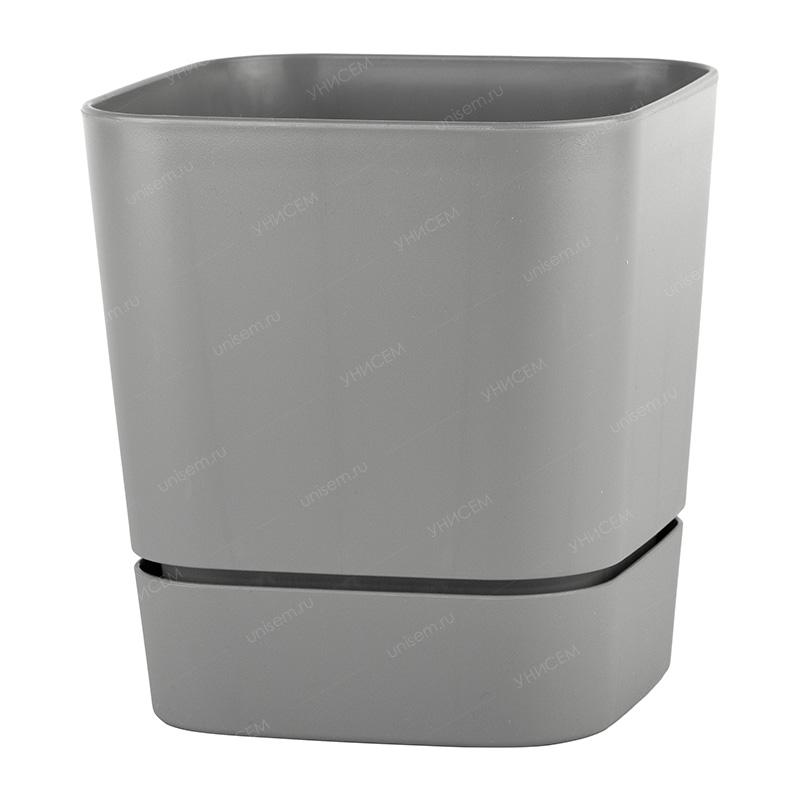 Горшок Гранд Квадрат 2,7л 15*15*15 серый-муссон с поддоном (уп.9)