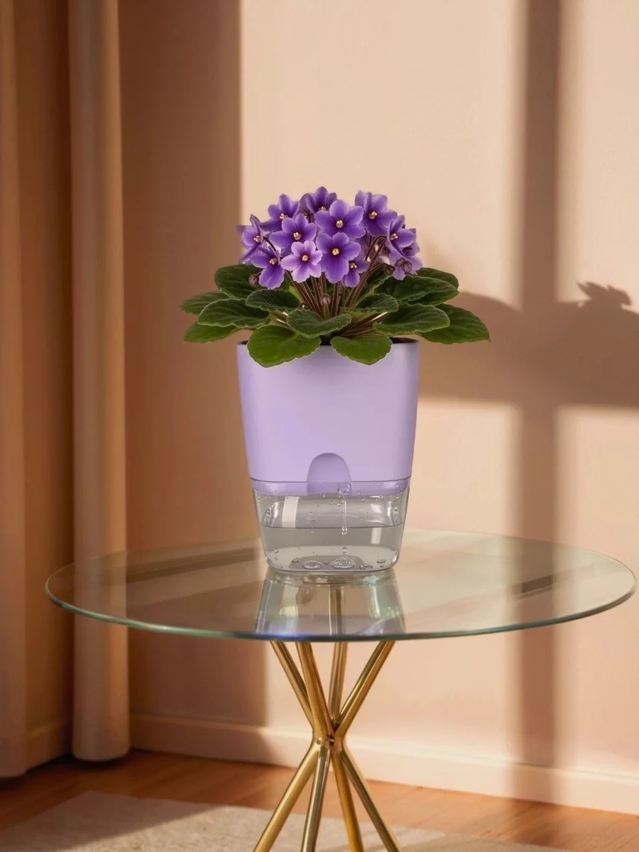 Горшок Квадрат Аквадуэт 1,5л 11,5*11,5 лаванда с фитильным поливом