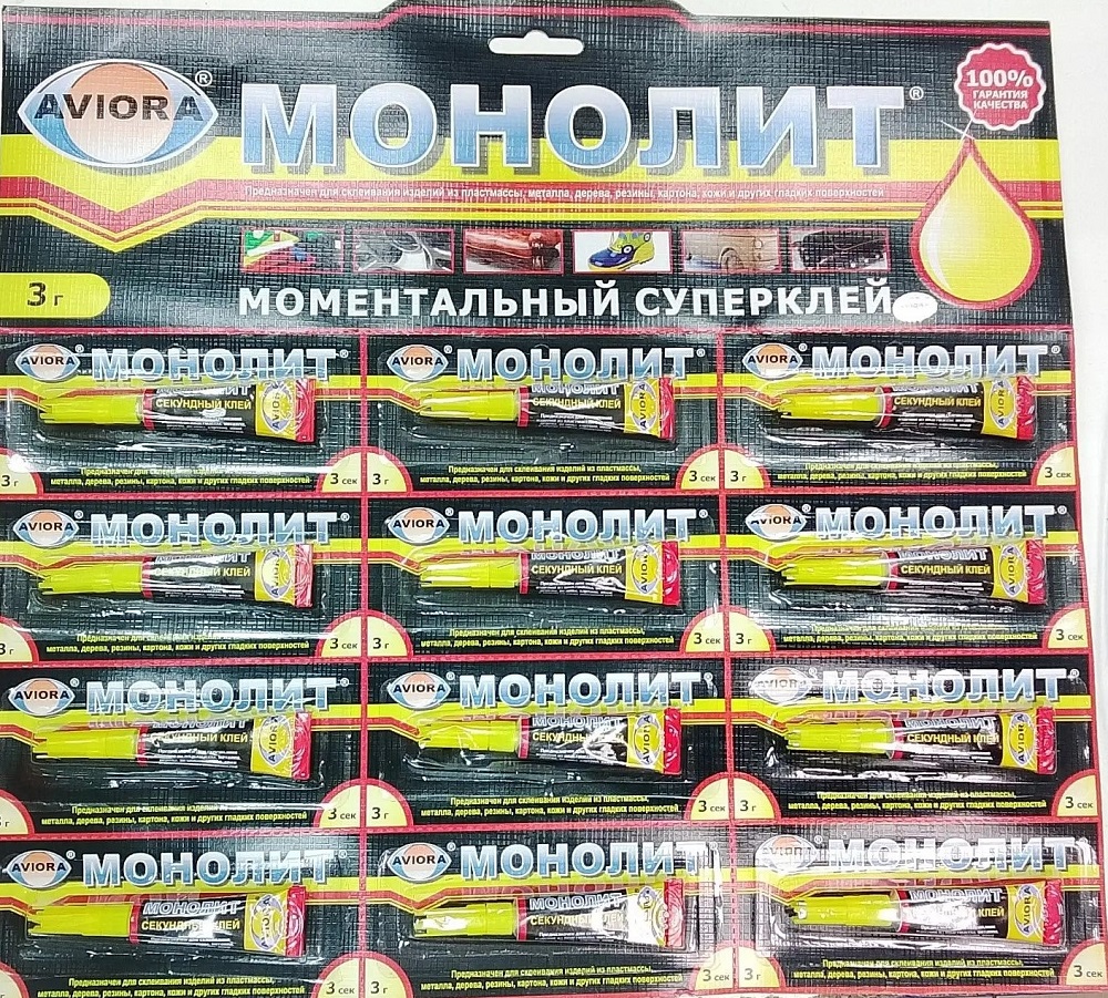 Клей Монолит блистер-карта КРАТНО 12, цена за 1шт (уп.288)