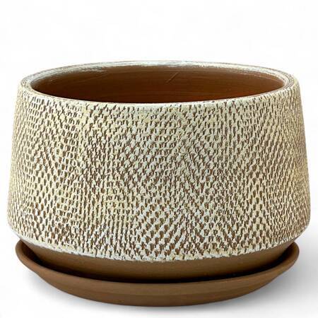 Горшок Плошка Лён бежевый 2,2л d17 h13см с поддоном, гончарка (уп.1)