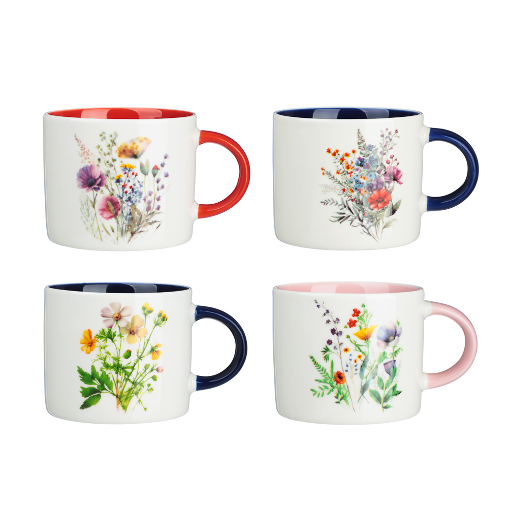 Кружка 380мл Луговые цветы, фарфор, 4 дизайна