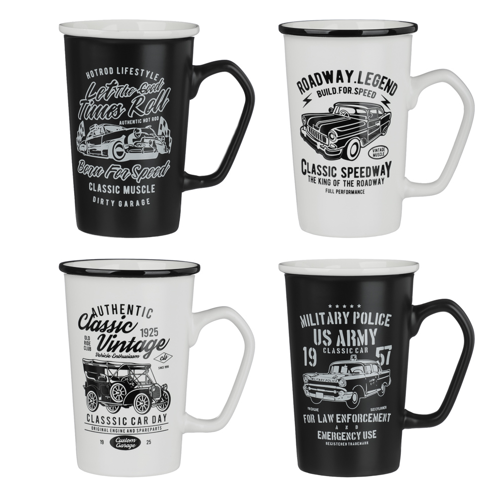 Кружка 410мл Ретро, фарфор, 4 дизайна (уп.48)