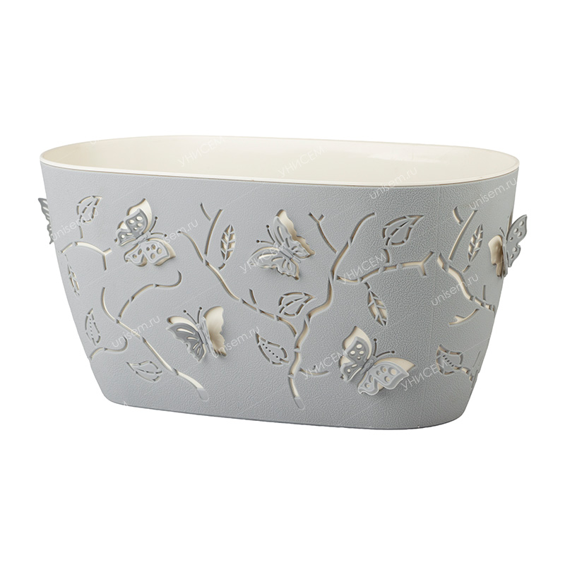 Горшок Butterflies 4л 300х150мм овальный, серый шторм со вставкой (уп.12)#