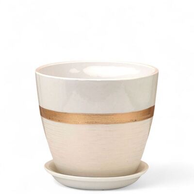 Горшок Бутон Поталь эстет золото/белый 0,9л 12см с поддоном (уп.6)