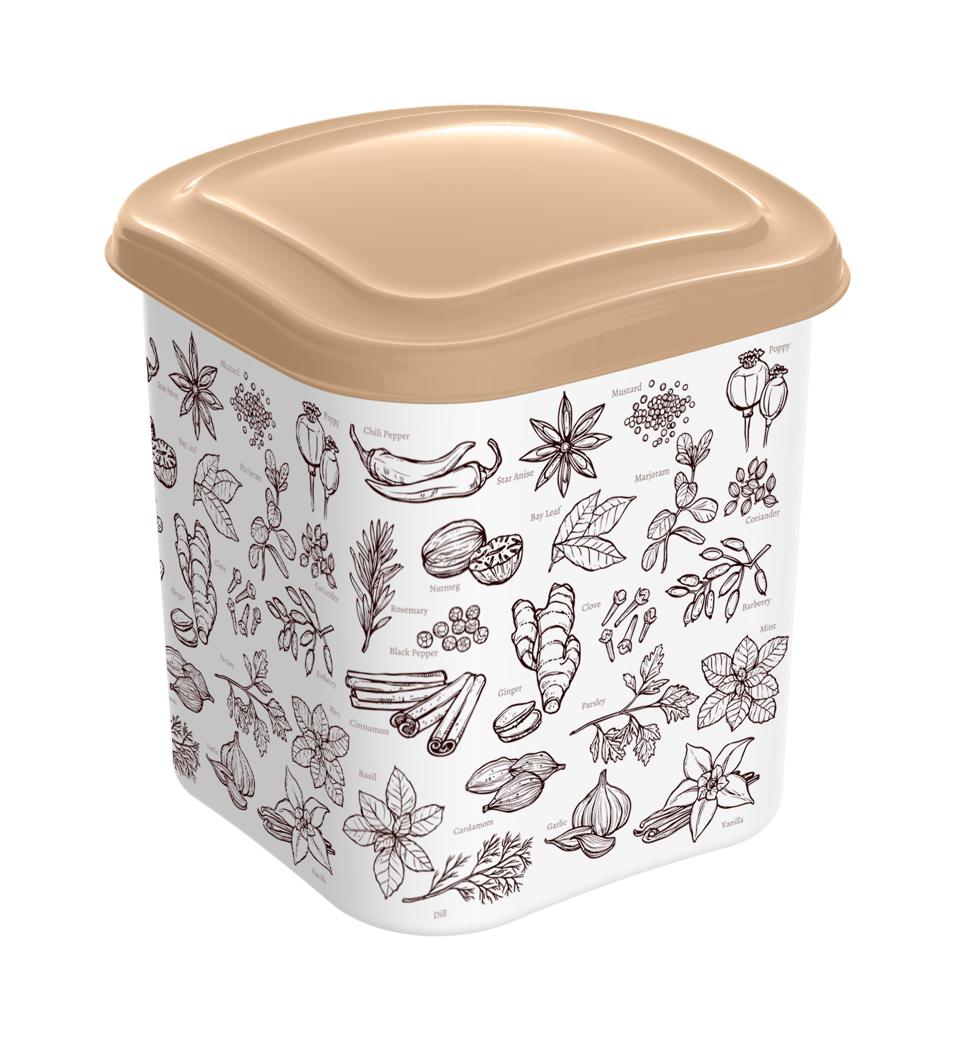 Емкость для сыпучих продуктов 1,1л с декором, бежевый (уп.16)