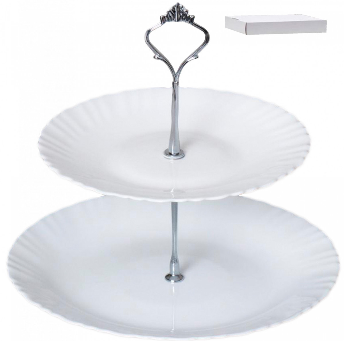 Фруктовница стеклокерамика 2х ярусная Белая (уп.12)