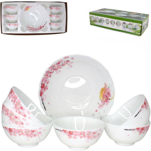 Набор салатников стеклокерамика 7пр Цветы в корзине (уп.12)