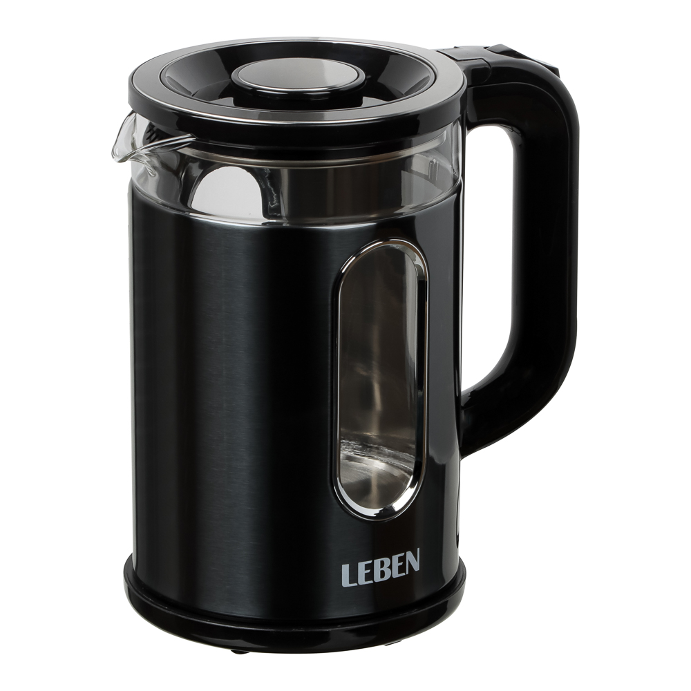 Чайник элек. LEBEN  1,8л 1500Вт стеклянная колба, металл, пластик, серый