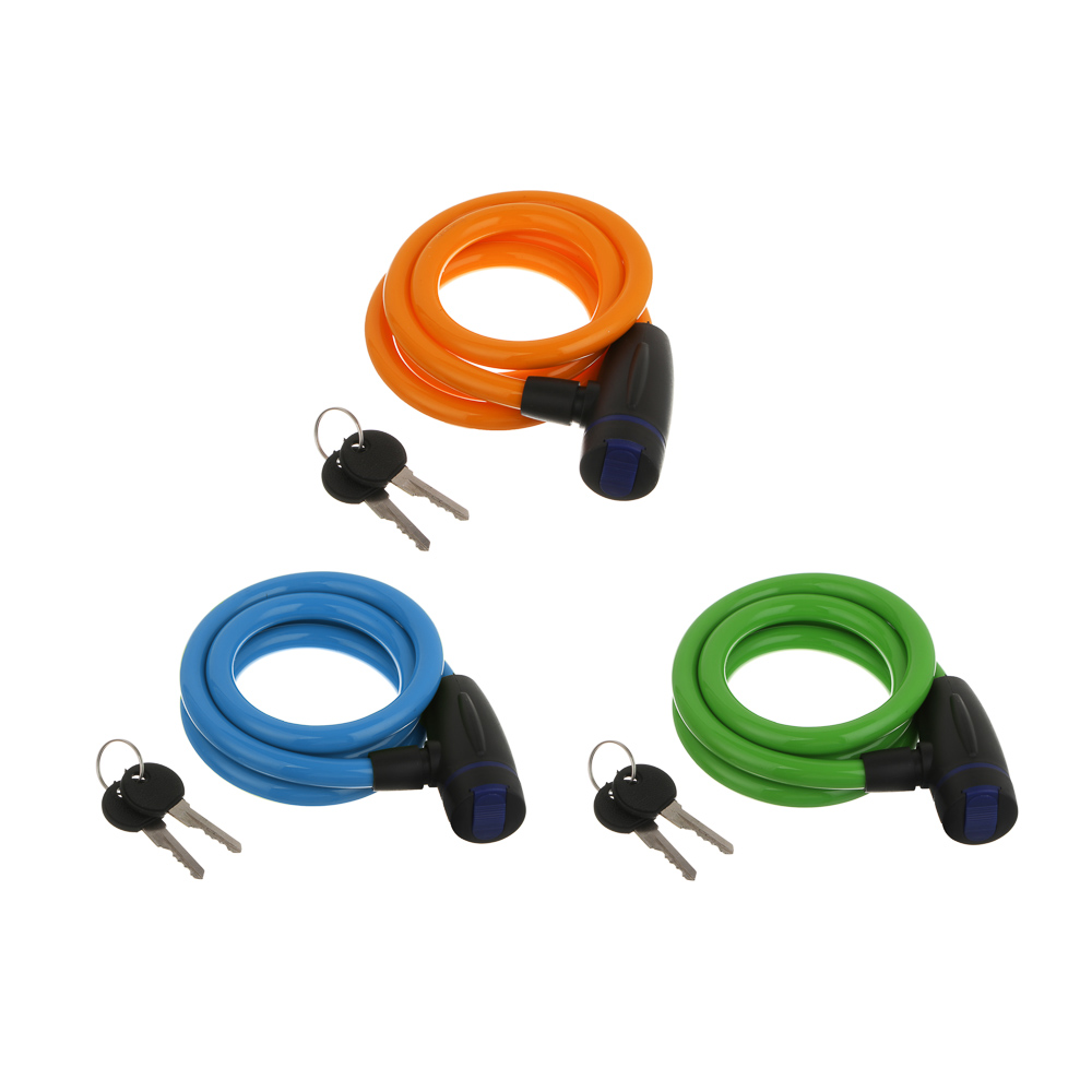 Замок велосипедный противоугонный 12х1200мм металл, пластик, 3 цв.