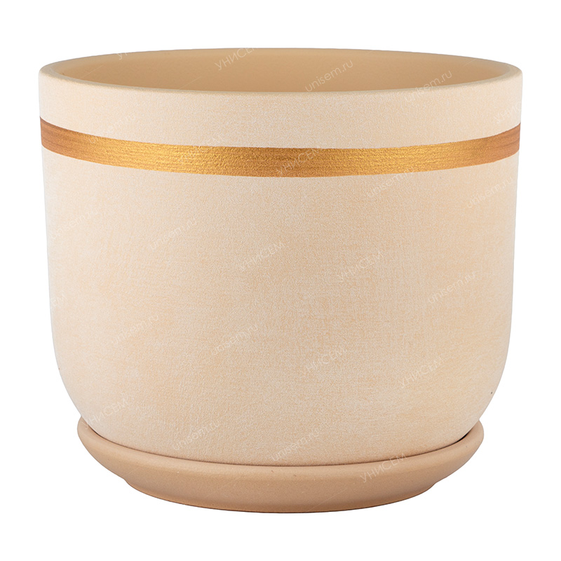 Горшок Бук Замша 2,9л d19 золото белый с поддоном (уп.8)