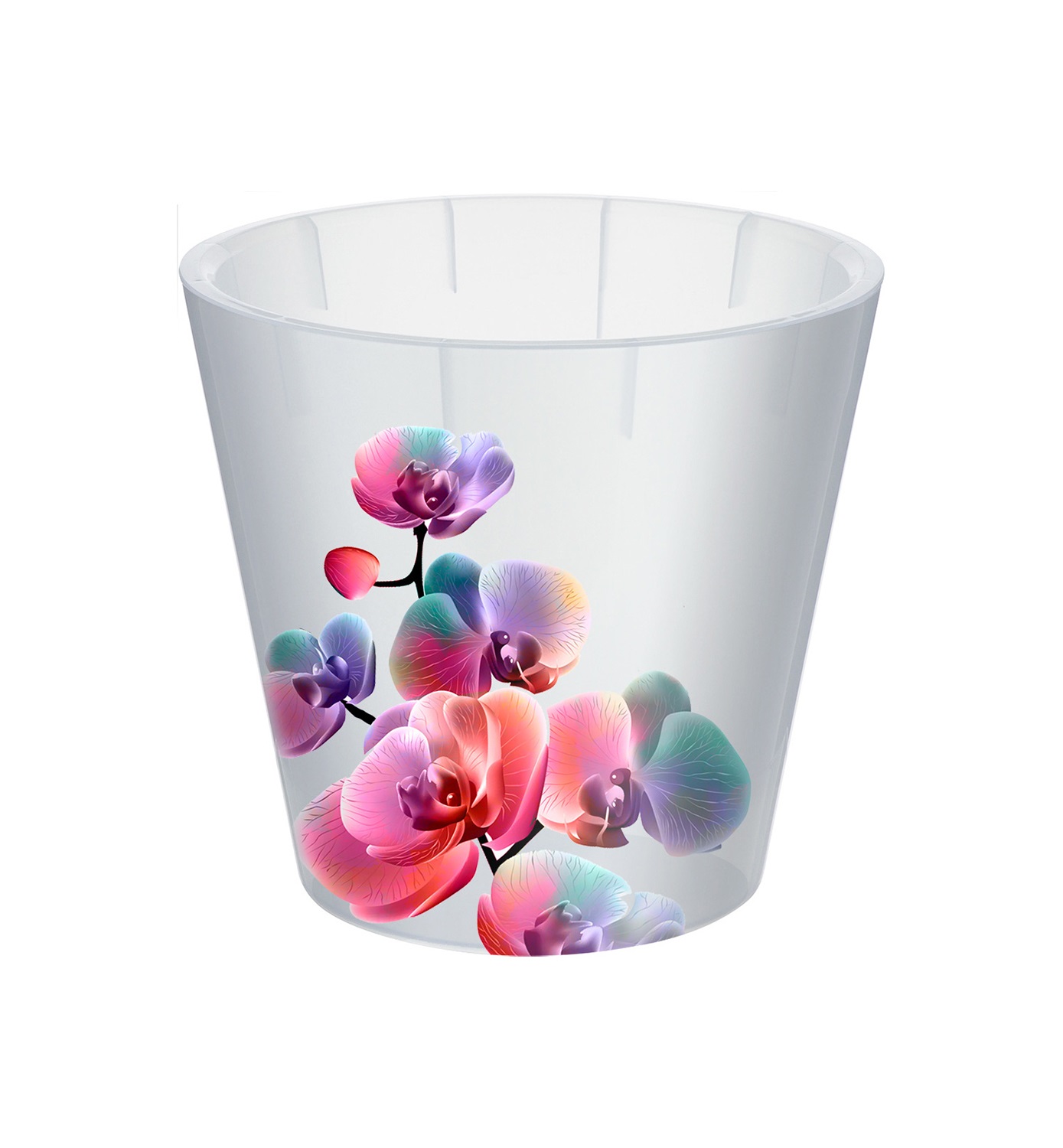 Горшок для орхидей 1,6л белый перламутр с декором с дренажной вставкой (уп.16)