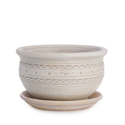 Горшок Миска Кружева капучино 1л d16 h9см с поддоном, гончарка