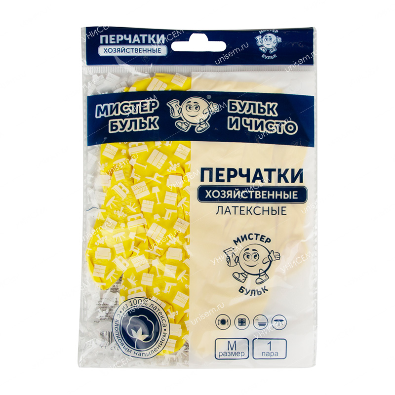Перчатки резиновые хозяйственные, латексные с хлопковым напылением р-р М (уп.240)