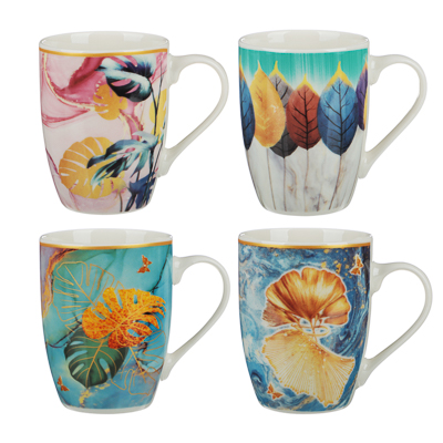 Кружка 340мл Пальметта, фарфор, 4 дизайна (уп.48)#