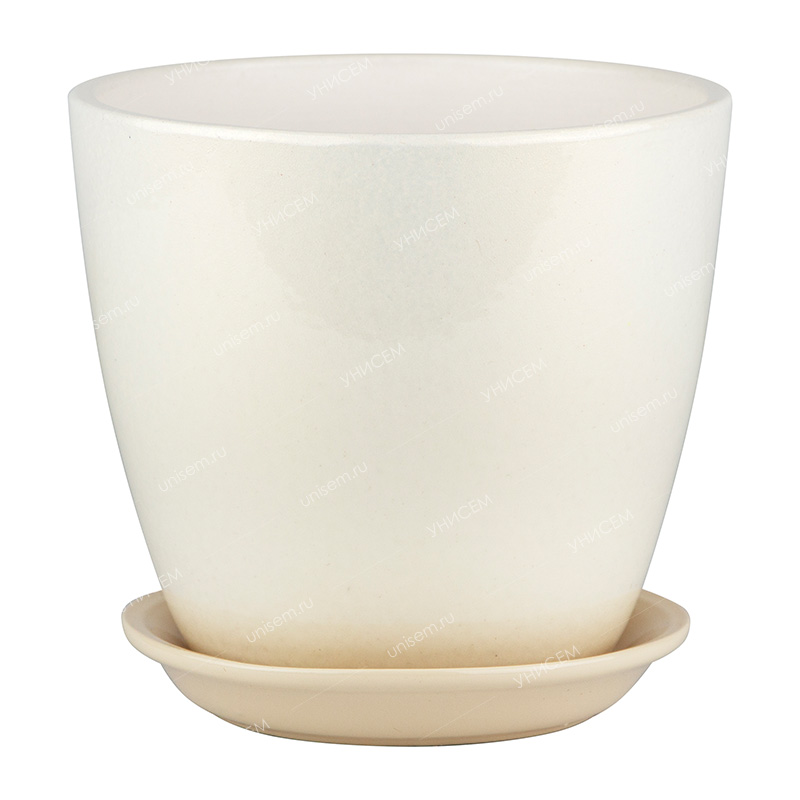 Горшок Бутон Глянец жемчуг 0,9л 12см с поддоном (уп.6)