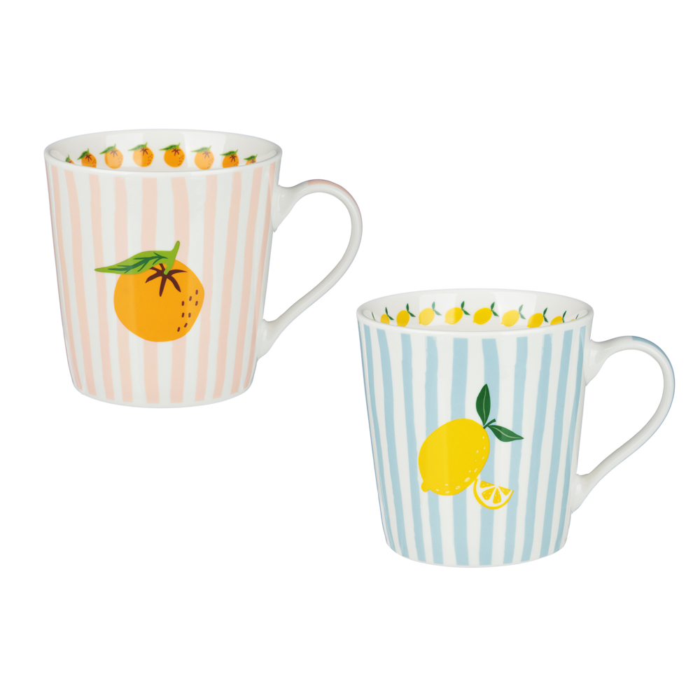 Кружка 330мл Фрукты в полоску, фарфор, 2 дизайна (уп.48)