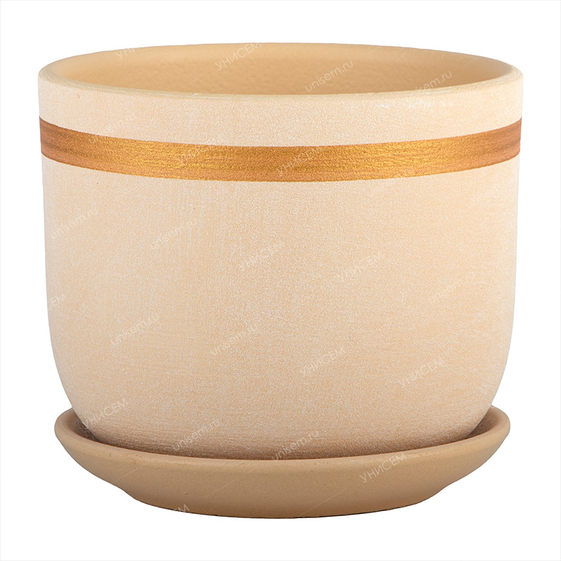Горшок Бук Замша 0,8л d12 золото бежевый с поддоном (уп.16)