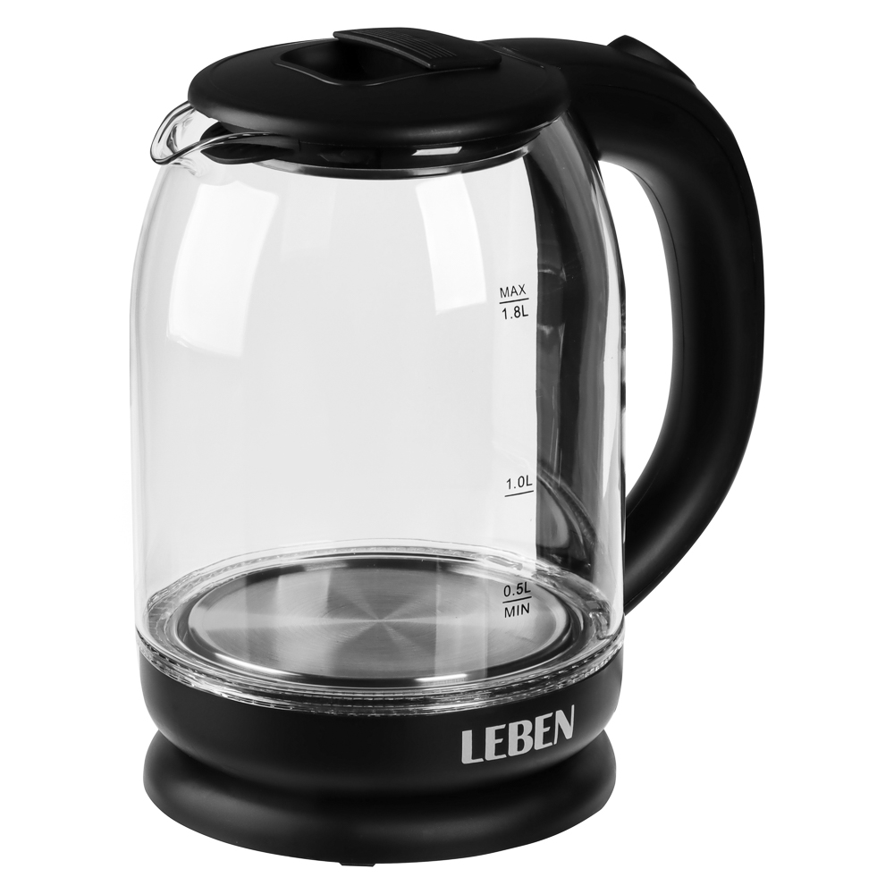 Чайник элек. LEBEN 1,8л 1500Вт стекло, черный