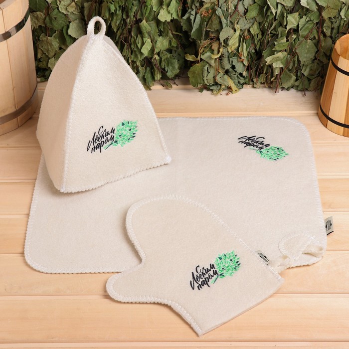 Набор для бани: шапка, коврик, рукавица "С лёгким паром! Веник"