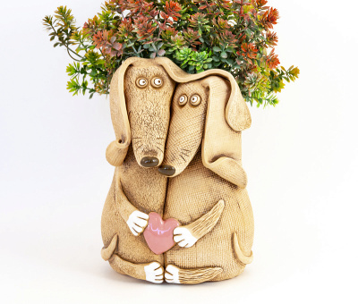 Кашпо Таксы влюблёные 16*12*20см высокое, 2786