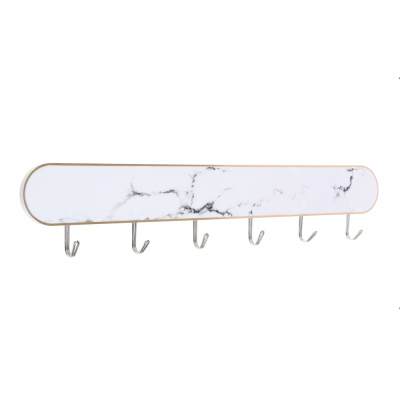 Крючок-планка самоклеющийся Белый мрамор с 6 крючками, пластик, металл (уп.20)