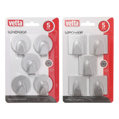 Крючок самоклеющийся, 5шт нерж. сталь, 2 дизайна (уп.30)